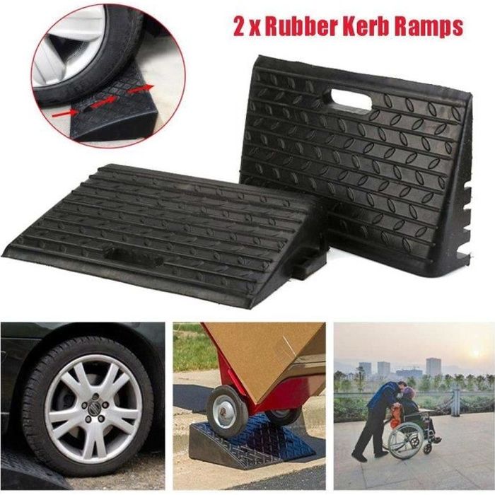 Rampe de bordure de trottoir Caoutchouc 2pcs - Rampe d‘accès en caoutchouc scooter - 48,5 x 30 x 9,5 cm HB047 CHAUD