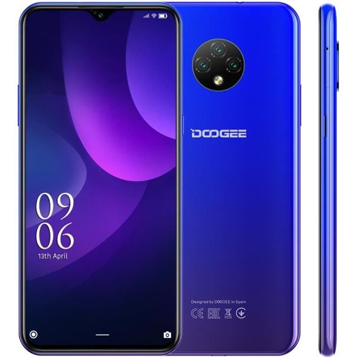 Smartphone 4G 6.52- Écran DOOGEE X95 Pro 32 Go Caméras 13MP 4350mAh Android 10 GPS Téléphone portable Double Sim - Bleu