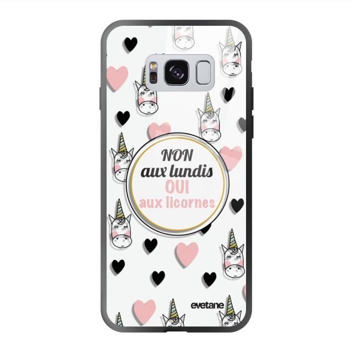 Coque en verre trempé Samsung Galaxy S8 noir Oui aux licornes Ecriture Tendance et Design Evetane