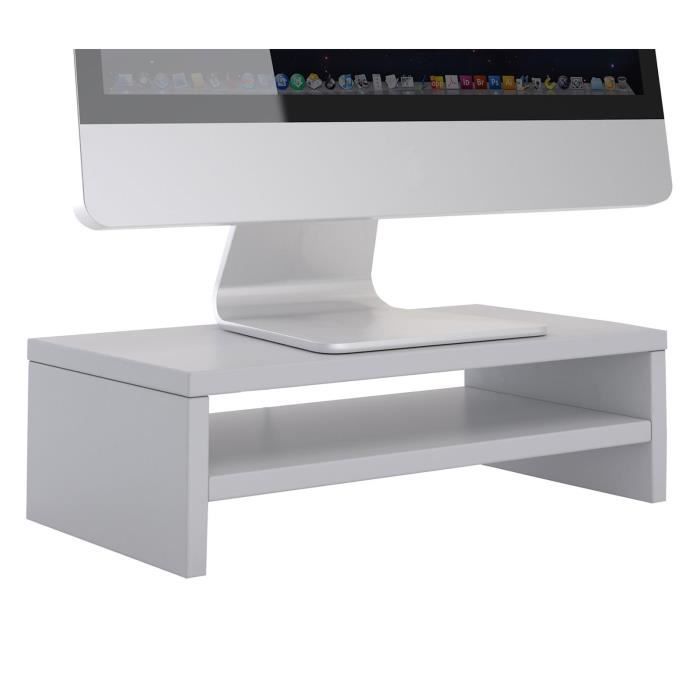 Support d'écran d'ordinateur DISPLAY, réhausseur pour moniteur avec étagère intermédiaire, longueur 42 cm en mélaminé gris clair mat