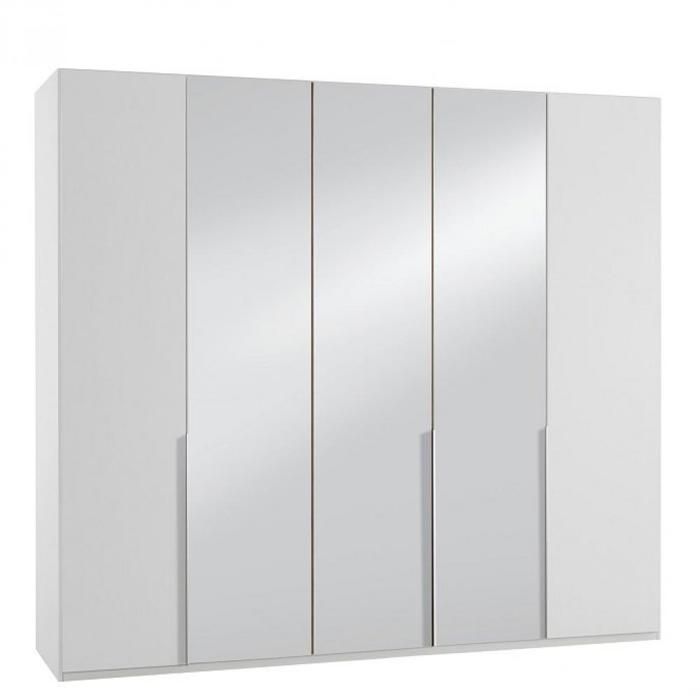 Armoire 5 portes 3 miroirs WILMA 225 cm blanche blanc Bois Inside75