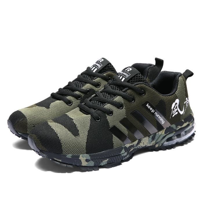 Chaussures de course respirantes en maille de camouflage tissé Chaussures de sport Chaussures de sport Armée Verte
