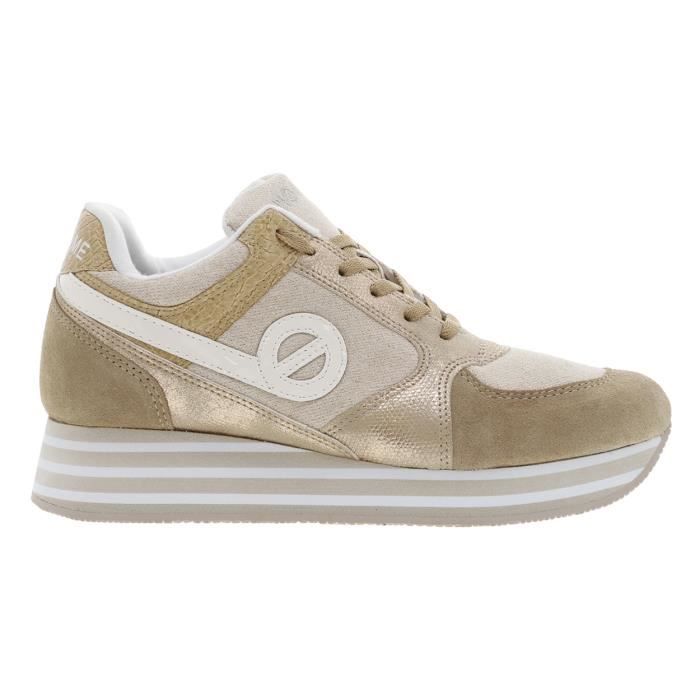 Baskets No Name en cuir or à lacets plats