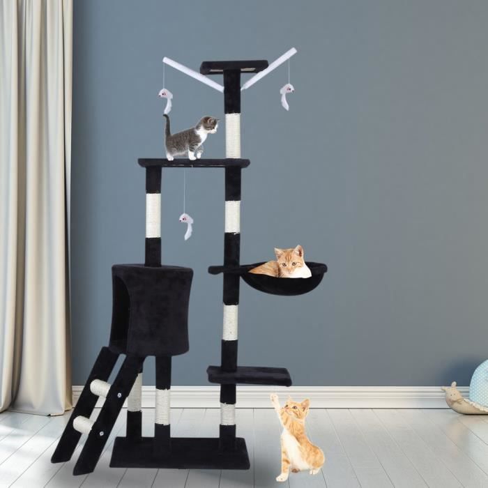 Paradis de chat Arbre à chat avec griffoir niches colonnes 143 cm Jouet Animal Maison de Pet