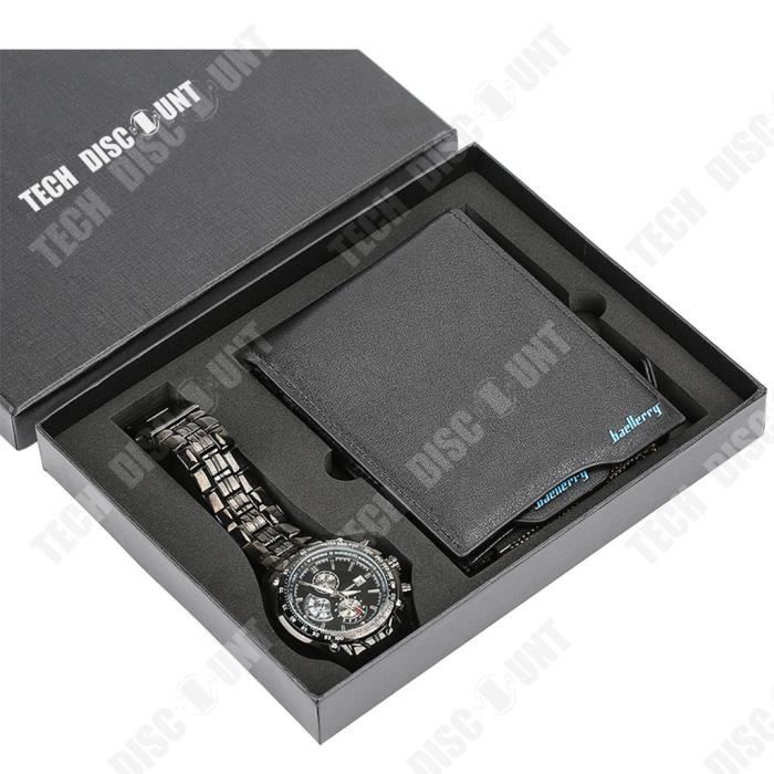 TD® Coffret cadeau pour homme magnifiquement emballé ensemble montre + portefeuille ensemble de combinaison créative de qualité