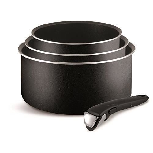 Tefal Ensemble de Casserole Ingenio Essential Anti-adhésive, Acier Inoxydable, Noir, 4 pièces L2009342