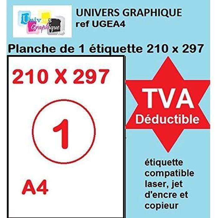 20 feuilles A4 papier adhésif blanc - Étiquette autocollante 210x297mm - planche adhésive permanente de 1 etiquette
