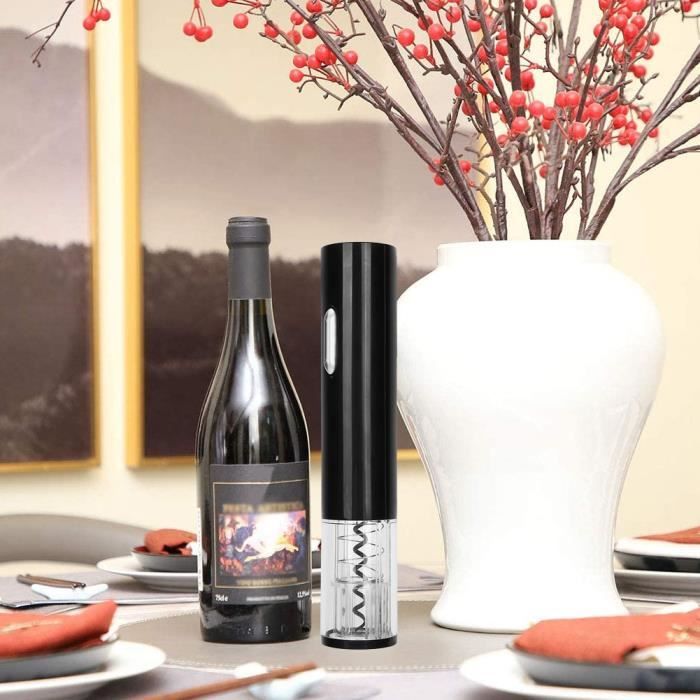 VINGVO Tire-Bouchon Ouvre-Bouteille à Vin Rouge Électrique Automatique à Faible Bruit Économiser Noir