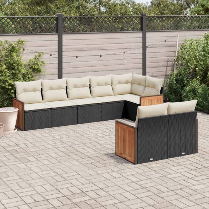 vidaXL Salon de jardin 8 pcs avec coussins noir résine tressée 3227827