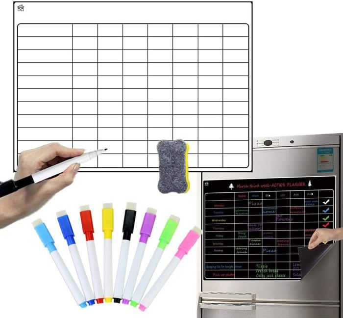 Lot De 2 Calendriers Magnétiques Effaçables Pour Frigo - Avec Stylos Et Autocollants - 5