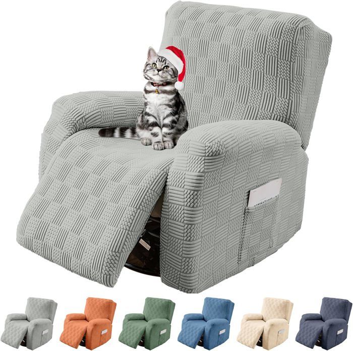 Surwin Housse De Fauteuil Extensible, Housse De Fauteuil Relax Inclinable Electrique Avec Poche Latérale Housse Fauteuil Relax Electrique Doux Lavable (1 Place,Été Bleu