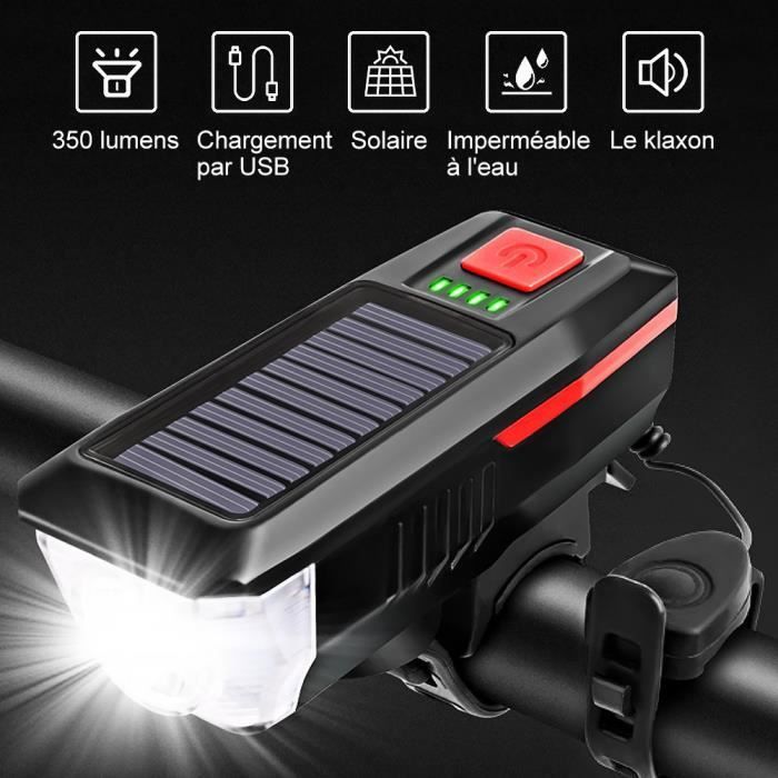 Phare de vlo solaire avec klaxon 120 dB couleurs multiples FEUX DE REMORQUE