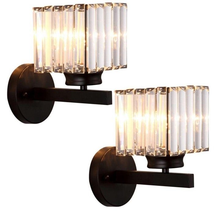 WOTTES Applique Murale Moderne En Cristal 15CM Applique Murale Carré En Cristal Noir E27 2pcs Pour Chambre Chevet Couloir