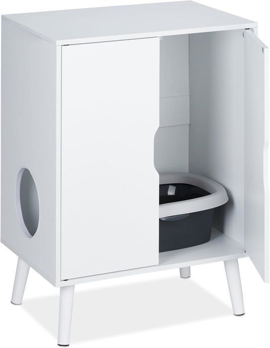 Meilleurs prix pour Meuble De Toilette Pour Chat, 2 Portes, Cache-Litière, Entrée, Petite Armoire, Hxlxp : 77X58X40 Cm, Blanc