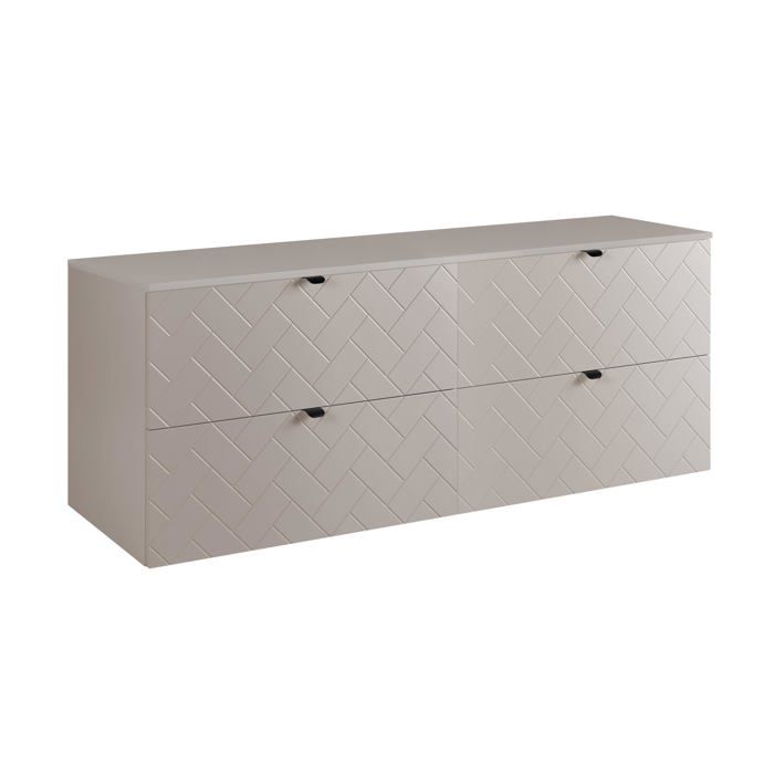 Meuble de salle de bain suspendu - Cachemire - 160 x 57 x 46 cm - 4 tiroirs - Poignées noires - MDF