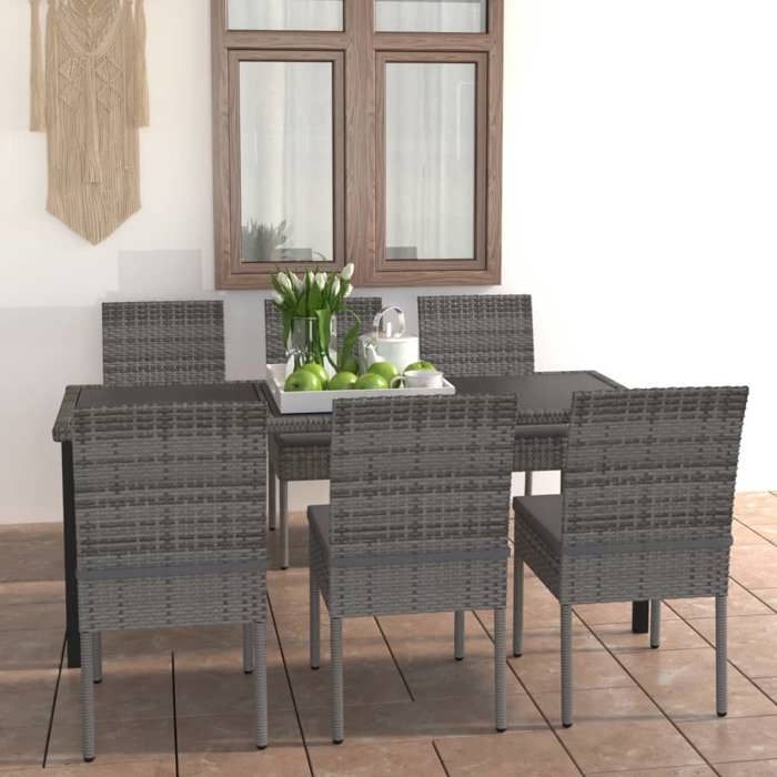 vidaXL Ensemble de Salle à Manger de Jardin 7 pcs Mobilier à Dîner de Terrasse Salon de Jardin Table et Chaises de Repas de 3060259 - vue 9