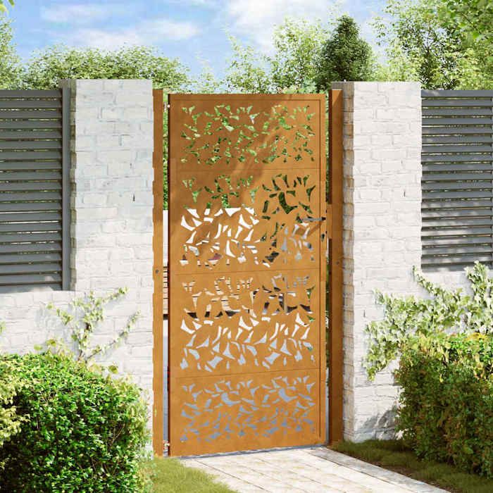 vidaXL Porte de jardin acier anti intempéries Design de feuilles
