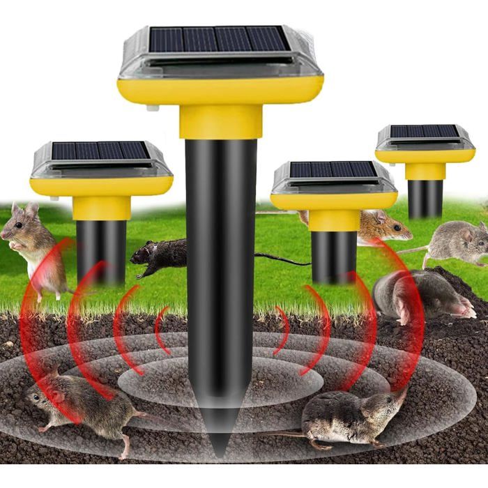 4-Pack Solar-Powered Mouse Repellent, Ultrasonic Vole and Rodent ...
