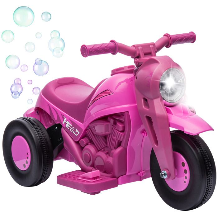 Moto électrique enfants AIYAPLAY 3 roues 6 V 3 km/h avec fonction de bulles effets lumineux et sonores 2 à 5 ans rose