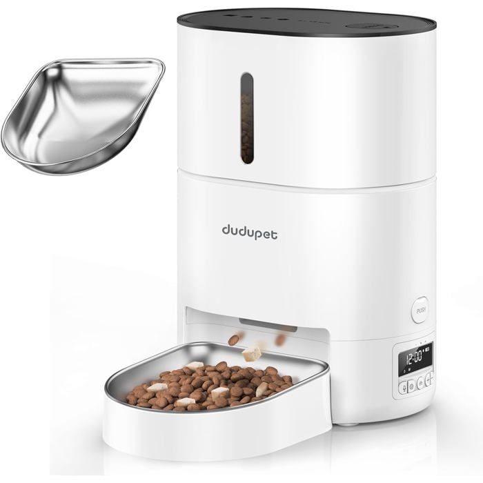 Comparer les prix de YSFMODE-Dudupet Distributeur Croquettes Chat Automatique4L Avec Fonction MinuterieEnregistrement Vocal De 10S Et Bol En Acier In