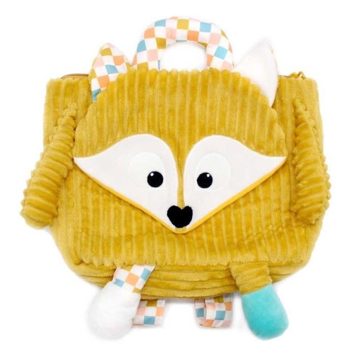Sac à dos enfant - LES DÉGLINGOS - Cyranos le renard - Velours côtelé - 24x20x5 cm - Jaune moutarde