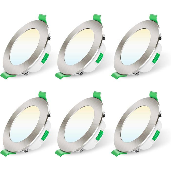 ALUSSO LED Encastrable Spot Dimmable 7W 3000K 4000K 6500K IP44 Plafonnier pour Salle de Bain Salon Lot de 6 Rond Nickel