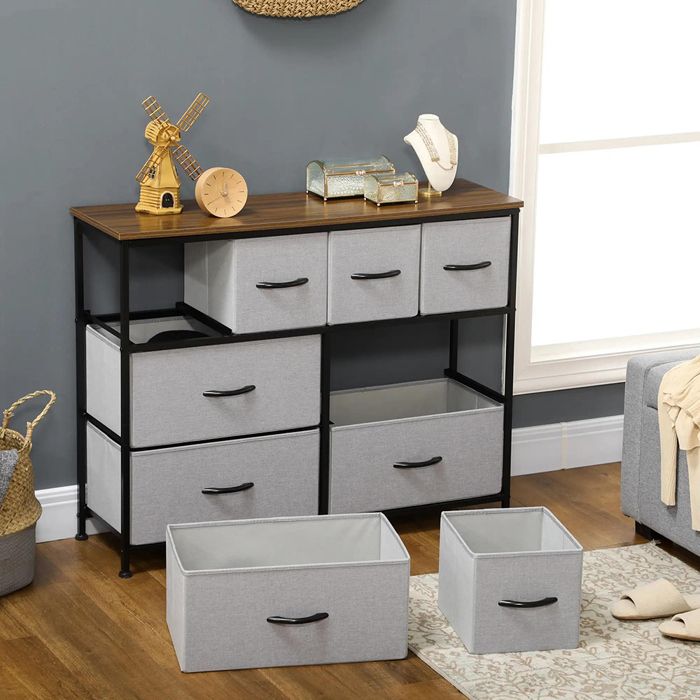 Commode Meuble rangement 8 tiroirs 100x30x78 cm en tissu pliant structure acier Noir Commode Meuble rangement 8 tiroirs 100x30x78 cm en tissu pliant structure acier Noir