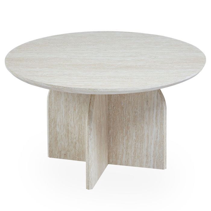 MENZZO Table basse ronde élégante 80cm Calyptus Effet travertin Beige