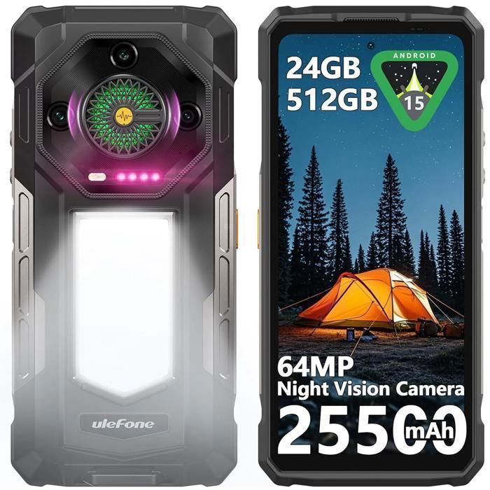 Ulefone Armor 33 T&eacute;l&eacute;phone Portable Incassable 24Go+512Go 25500mAh 6,95"" FHD+ NFC Noir