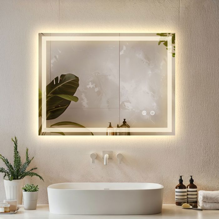 Miroir - TECTAKE - Miroir de salle de bain CLARA rectangulaire LED réglable avec 3 couleurs de lumière 50 x 70 cm - Gris anthracite