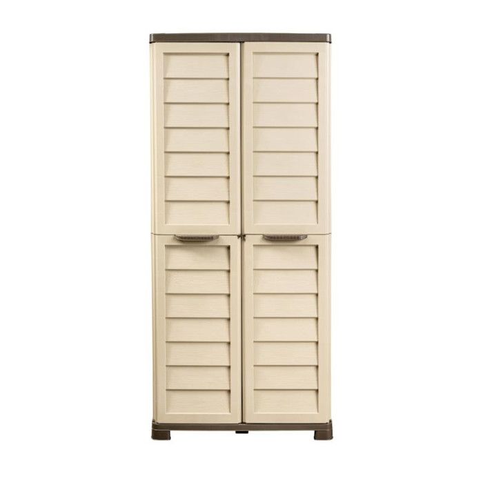 Armoire Haute De Rangement Extérieure/Intérieure - 76 x 46 x H 168 cm - Beige et Taupe