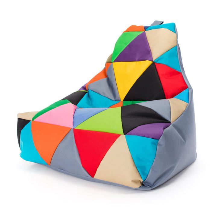 Keiko Patchwork Pouf Extérieur Imperméable Bille Polystyrène Fauteuil Relax Salon Décoration M 100x80x85 cm Gris Ecopuf