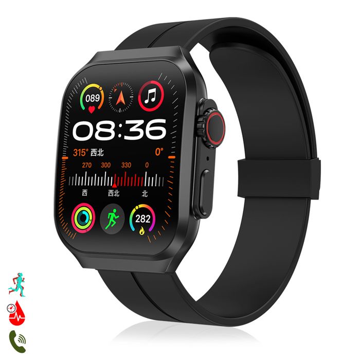 DAM Smartwatch OP88. Écran incurvé AMOLED de 1 95 px appels Bluetooth moniteur de santé couronne multifonction. 4x1 6x5 2Cm. Noir