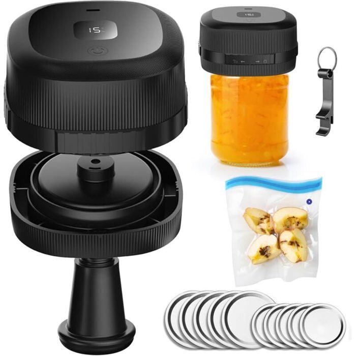 Kit de mise sous vide pour bocal Mason électrique pour le stockage des aliments, la cuisine, cadeau idéal pour la famille avec 5 couvercles de bocaux Mason à ouverture large et 5 couvercles à