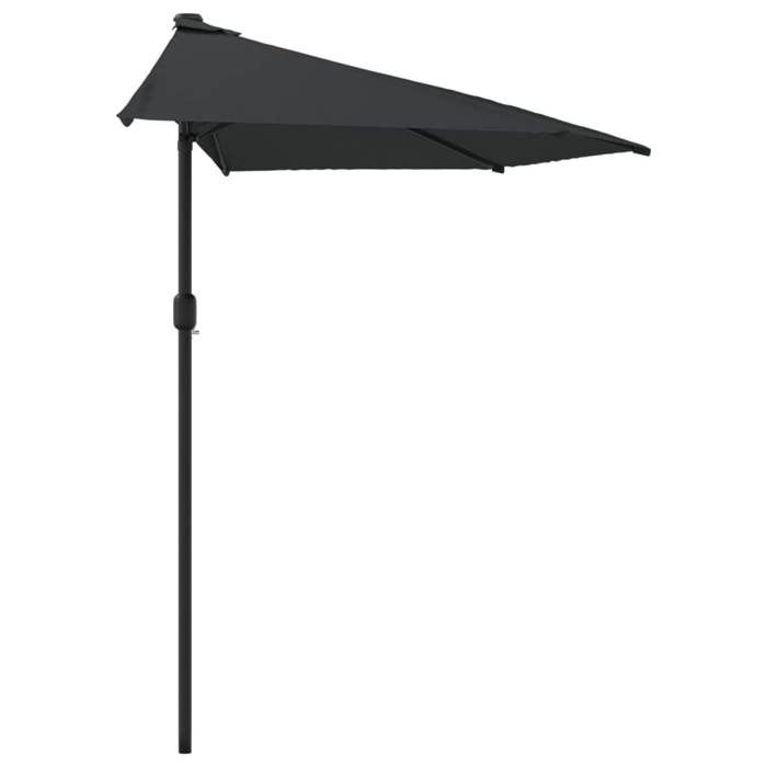 Parasol de balcon demi-ronde - WIENS - 270x144x222 cm - Noir - Mât en aluminium - Tissu anti-UV - Système à manivelle