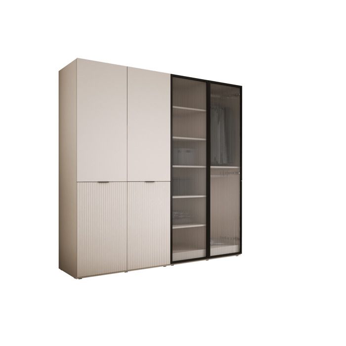 Armoire : Beige Sable / Verre Rainuré 200 x 200 x 51 cm