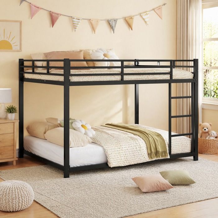 Lit superposé Maisentiel 140x200 métal noir design compact deux couchages garde‑corps 26 cm structure solide