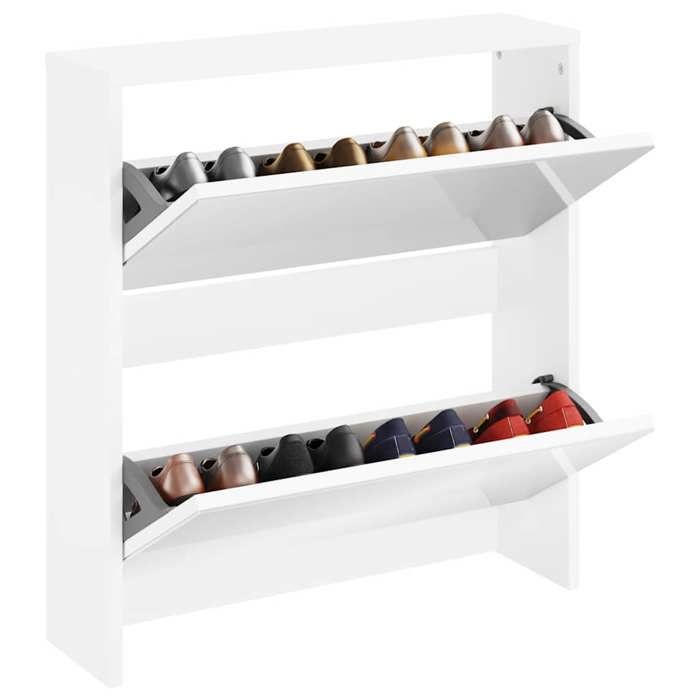 (Blanc)Meuble à chaussures - SIGNOR - 2 étages ave - MODERNE Meuble à chaussures 2 étages avec miroir 63x17x67 cm Blanc 16766