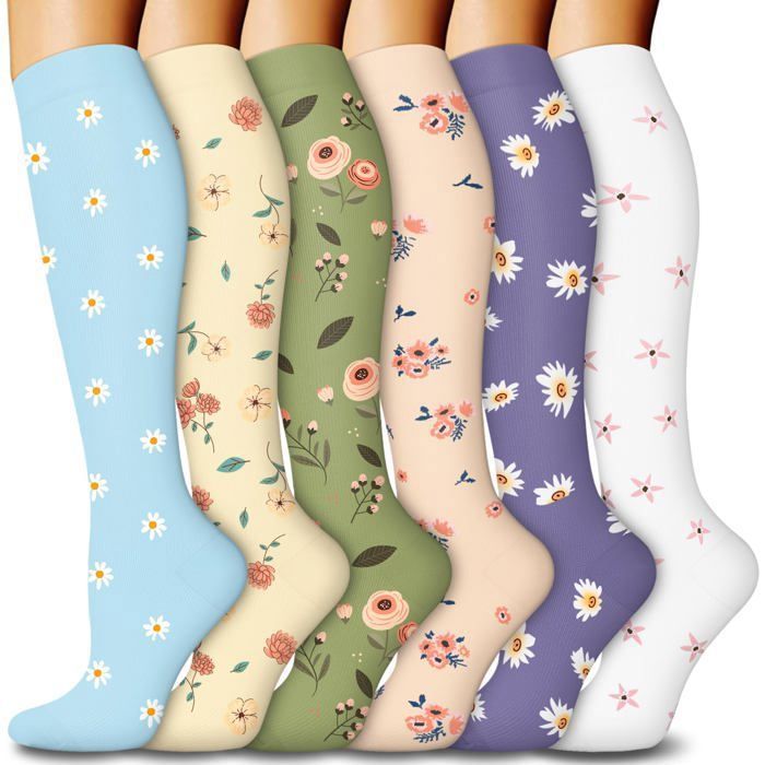 6 paires de chaussettes de compression pour hommes et femmes avec soutien décroissant au niveau du genou.