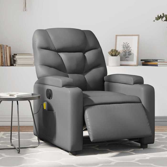 NEW 2026 Fauteuil Massant inclinable - Chaise simple - Multifonctionnel - électrique gris similicuir 74x89x100 cm L3280