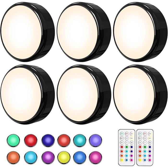 HELPX Lot de 6 éclairages D sous meuble à intensité variable - D pour cuisine - D Multicolore à piles - Style Noir Six n BANDE LED