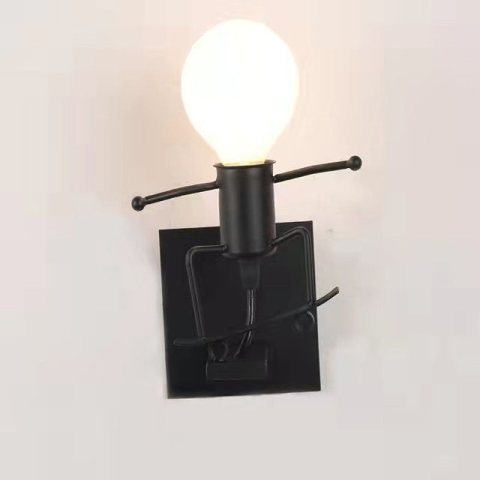 Applique Murale Industrielle Rétro Nain Patin Créatif Lampe Murale en Métal Noir Douille E27(ampoule non in APPLIQUE DINTERIEUR