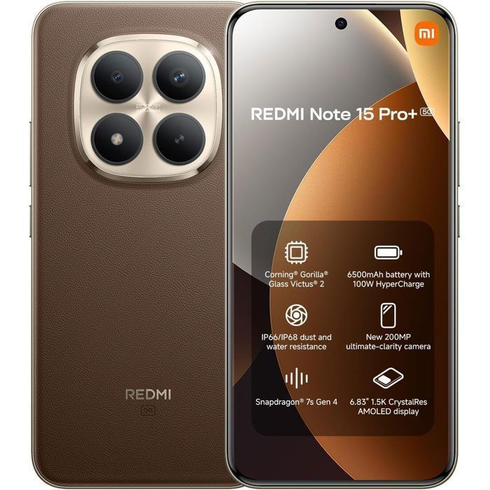 Smartphone Xiaomi Redmi Note 15 Pro+ 5G 12Go Ram Moka Appareil Photo 200MP 6500mAh Charge Rapide Version globale