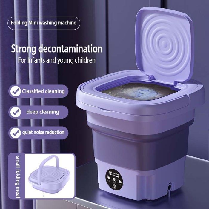 Mini machine à laver - 8 L - 10 W - Lave-linge et sèche-linge combinés - Pliable - Fonctionnement silencieux - Violet