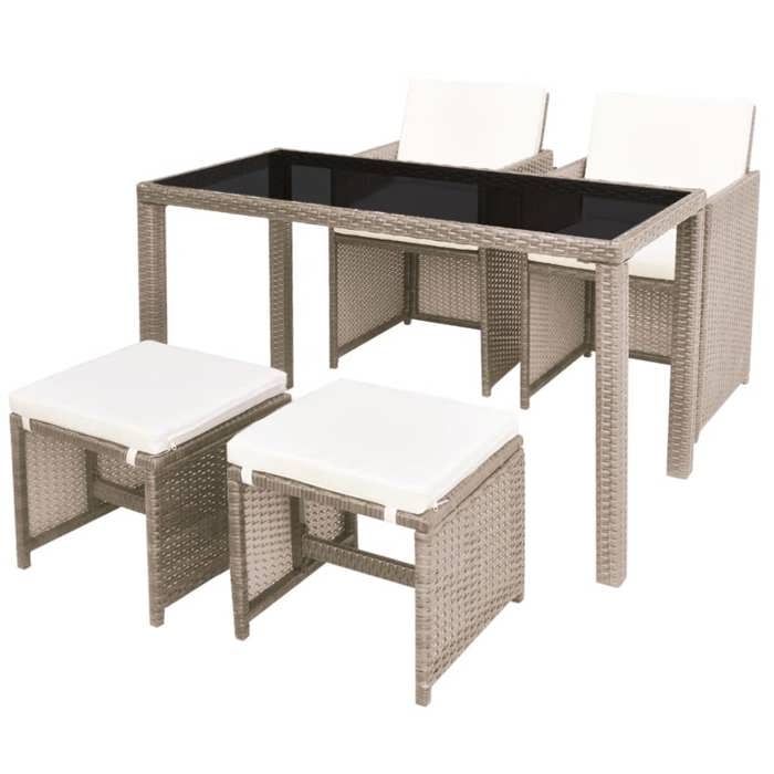 Style minimaliste - Salon de Jardin - Ensemble à manger dextérieur avec coussins 5 pcs Rotin Beige - 123x60x74 cm dfa5443531