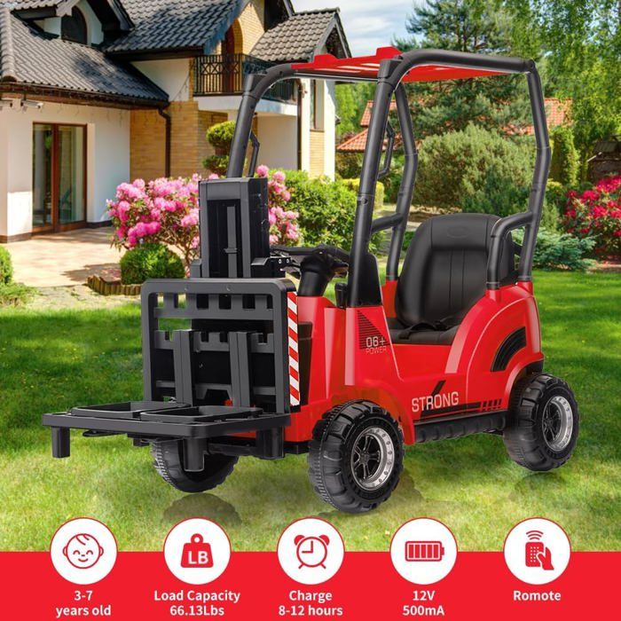 Chariot élévateur électrique enfant - LUNSY - Rouge - Dimensions: 55x117x97 8 cm - Batterie 12 V 4 5 Ah