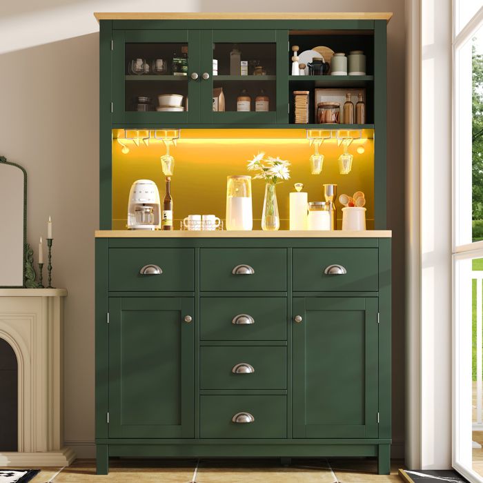 Buffet de Cuisine 104x40x180 cm EVRYAE - grand rangement LED réglable par application et système anti-basculement - Vert