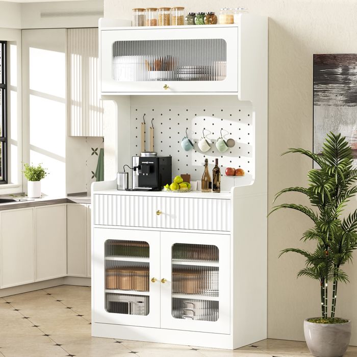 Buffet Haut 80 × 40 × 180 cm - avec Étagères Réglables et Tiroirs Meuble avec LED pour Salon Salle à Manger et Cuisine