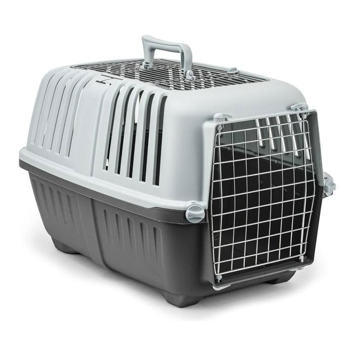 Caisse Transport Chien Plastique Grille métal 58 5x35 5x40 cm poignée & Fermeture Pratique pour Chats jusquà 15 kg Gris