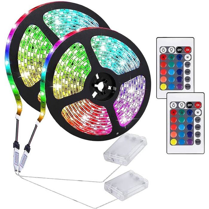Ruban LED à Piles Flexible RGB Bande LED Decoration Lumineuse avec Télécommande Auto-adhésif Découpable Lampe à 1m 60led 2